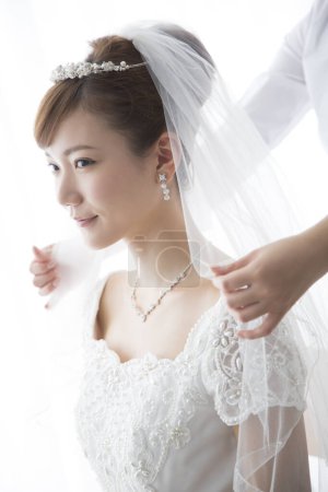 Téléchargez les photos : Mariée se préparer le jour du mariage chez le coiffeur - en image libre de droit