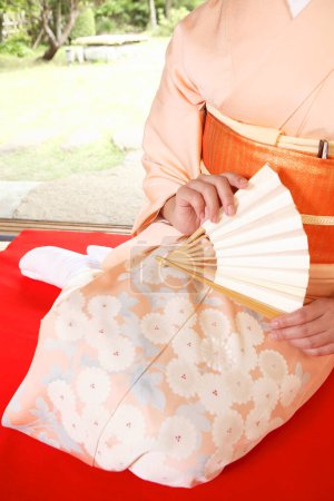 Photo for Close up detailed view of woman wearing traditional japanese kimono - Royalty Free Image