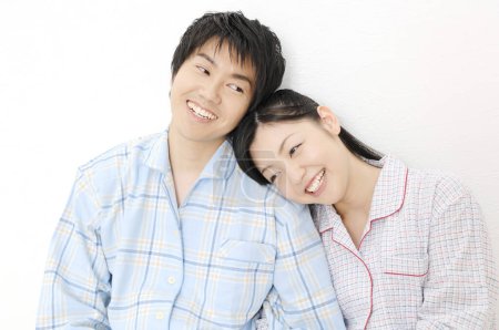 Photo for Happy japanes couple in white background - Royalty Free Image