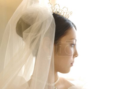 Téléchargez les photos : Beautiful japanese bride with wedding veil - en image libre de droit