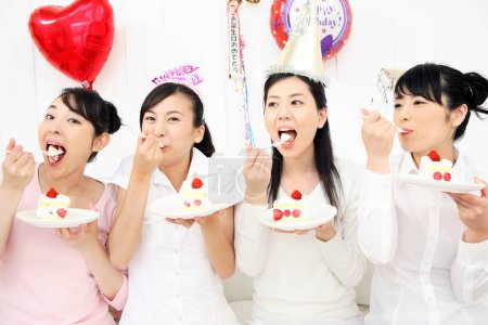Photo for Cheerful asian women on birthday party, celebrating - Royalty Free Image