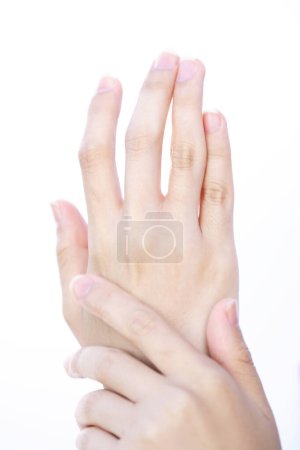 Foto de Hermosas manos femeninas sobre fondo blanco - Imagen libre de derechos