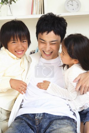 Photo for Happy asian children with father - Royalty Free Image