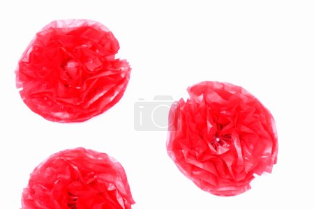Foto de Lámina de polietileno rojo en forma de flores de rosas aisladas sobre fondo blanco - Imagen libre de derechos