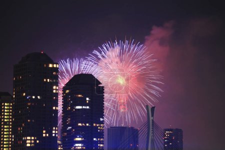 Téléchargez les photos : Belle vue sur les feux d'artifice dans la baie de Tokyo - en image libre de droit