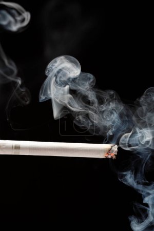 Foto de Cigarrillos y humo de tabaco sobre un fondo negro - Imagen libre de derechos