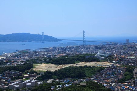 beautiful view of the city and Akashi-Kaikyo Bridge