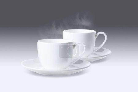 Photo for Cups of hot tea on grey background - Royalty Free Image