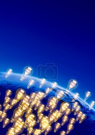 Téléchargez les photos : Ampoules avec planète bleue, concept d'innovation - en image libre de droit