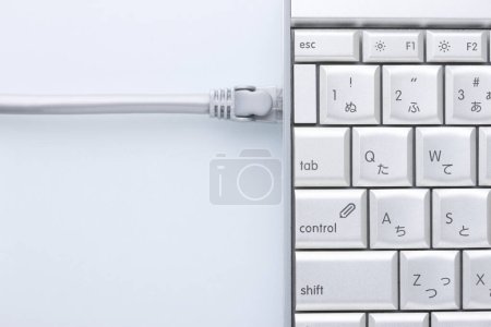 Photo for Keyboard with internet cable on white - Royalty Free Image
