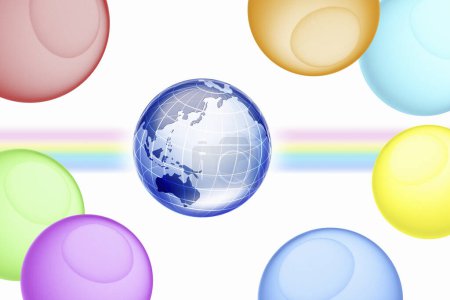 Téléchargez les photos : Rendu 3D du globe et des sphères sur fond blanc - en image libre de droit