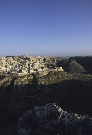 beautiful distance view of Matera city in Italy