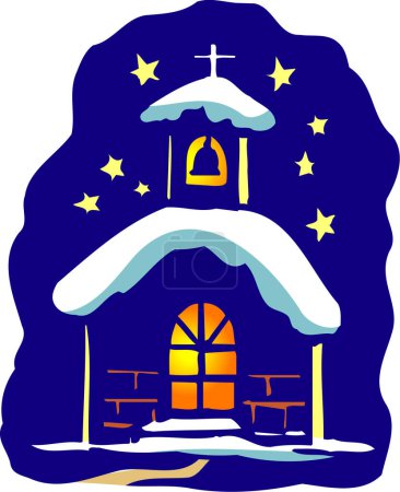 Téléchargez les photos : Carte de Noël. petite chapelle couverte de neige - en image libre de droit