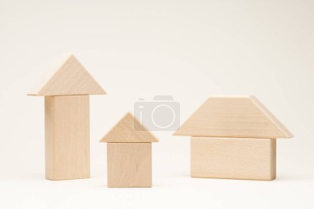 Photo for Close up view of new wooden houses. small toy models - Royalty Free Image