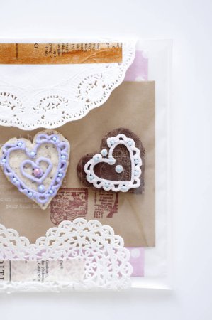 Photo for Close-up view of handmade heart shaped cookies for valentines day - Royalty Free Image