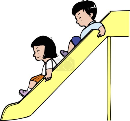 Foto de Ilustración de niños montando diapositiva sobre fondo blanco - Imagen libre de derechos