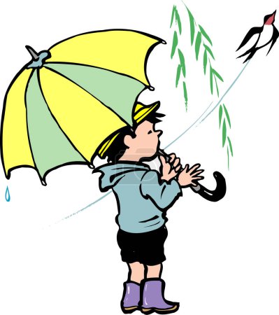 Téléchargez les photos : Garçon avec parapluie et avaler sur fond blanc - en image libre de droit