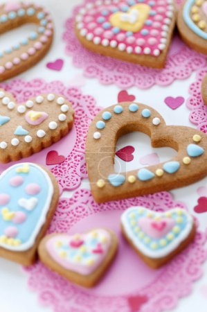 Photo for Close-up view of delicious sweet heart shaped cookies - Royalty Free Image
