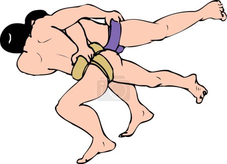 Foto de Dos hombres lucha libre tailandesa sobre fondo blanco, ilustración de dibujos animados - Imagen libre de derechos