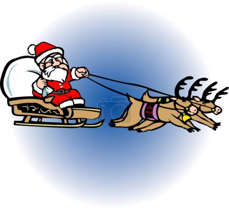 Téléchargez les photos : Santa Claus en traîneau avec des rennes volant dans le ciel nocturne - en image libre de droit