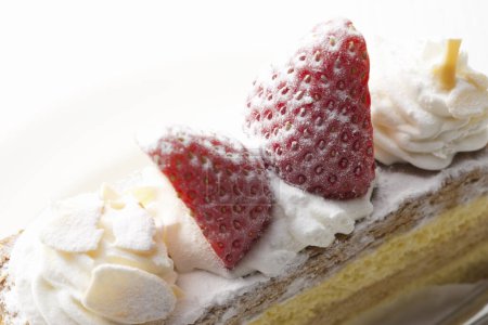 Photo for Close-up view of delicious sweet strawberry cake with cream - Royalty Free Image
