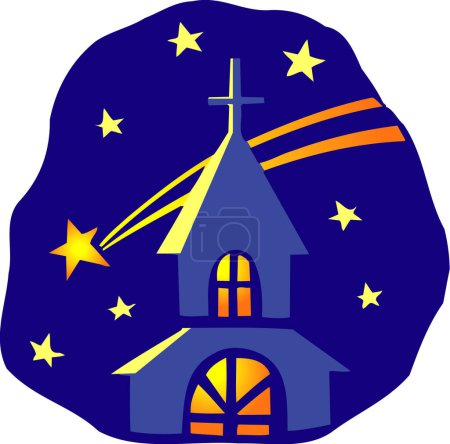 Téléchargez les photos : Église avec falloing étoile dans le ciel nocturne - en image libre de droit