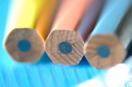 Photo for Colored pencils for drawing on blue background - Royalty Free Image