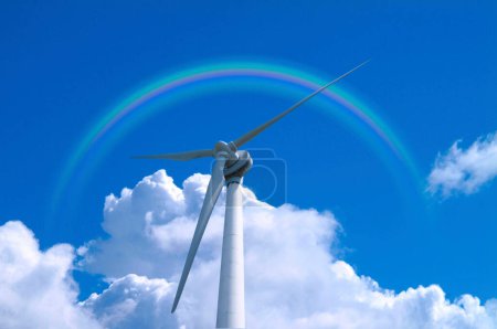 Foto de Turbina de energía del molino de viento sobre fondo azul cielo - Imagen libre de derechos