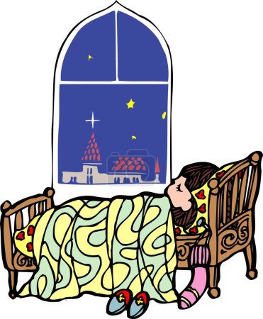 Photo for Sleeping boy near window. cartoon illustration. vector - Royalty Free Image