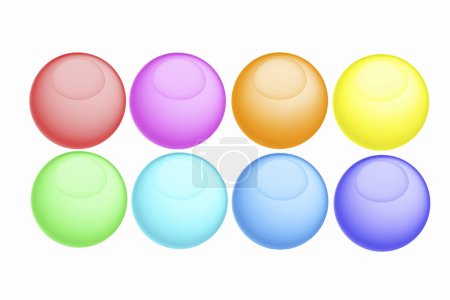 Foto de Burbujas de colores en fila sobre fondo blanco - Imagen libre de derechos