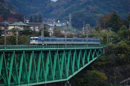 Téléchargez les photos : Train se déplaçant au Japon sur fond nature - en image libre de droit
