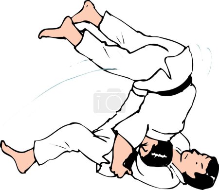 two male karate fighters, cartoon illustration