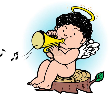 Foto de Ilustración de dibujos animados de ángel tocando la trompeta - Imagen libre de derechos