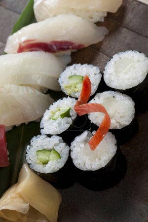 Photo for Sushi on the plate. japanese food. sushi rolls - Royalty Free Image