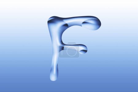 Foto de F carta. forma líquida azul aislada sobre fondo claro. alfabeto - Imagen libre de derechos