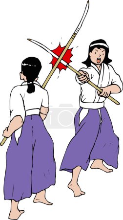 illustration of japanese samurais with katana