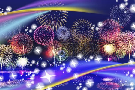 Photo for Bright festive colorful background with fireworks at night - Royalty Free Image