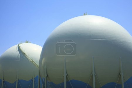 Photo for Big gas and fuel sphere storage in Japan - Royalty Free Image