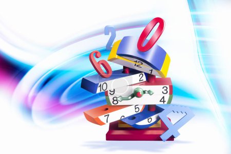 Foto de 3 d ilustración de un reloj de corte con números de colores - Imagen libre de derechos