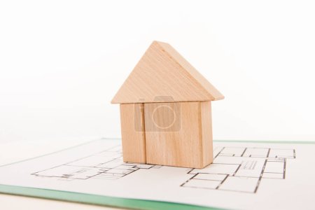Photo for Blueprints with house model. investment, mortgage concept - Royalty Free Image