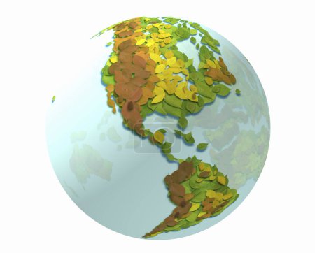 Foto de Continentes hechos de hojas coloridas en globo azul transparente - Imagen libre de derechos