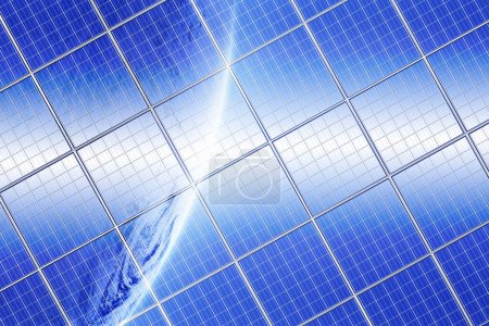 Foto de Paneles solares ilustración, eco y verde concepto de energía fondo - Imagen libre de derechos