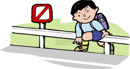 cartoon boy crossing the road in the wrong place