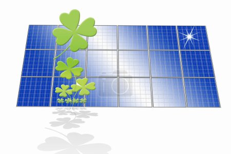 Photo for Solar panels with green clover leaves, eco and green energy concept background - Royalty Free Image