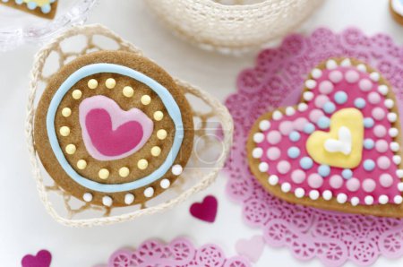 Photo for Close-up view of delicious sweet heart shaped cookies - Royalty Free Image