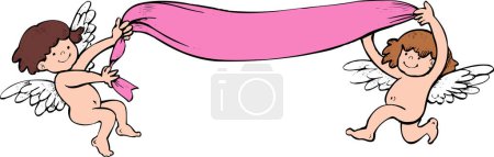 Téléchargez les photos : Illustration d'anges de bande dessinée tenant un ruban rose - en image libre de droit