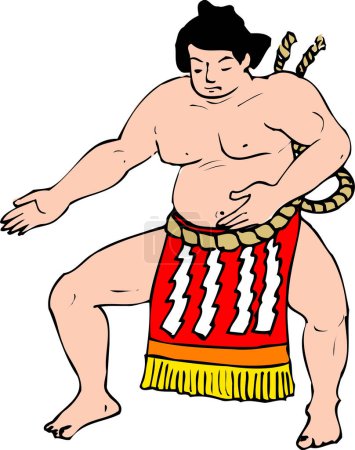 Téléchargez les photos : Personnage de dessin animé de sumo lutteur homme, illustration - en image libre de droit