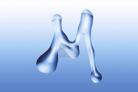 Lettre M. forme liquide bleu isolé sur fond clair. alphabet                  