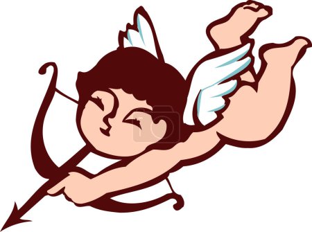 Téléchargez les photos : Cupidon volant avec arc et flèche sur fond blanc - en image libre de droit