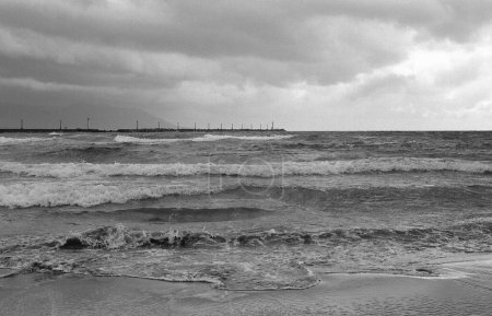 Téléchargez les photos : Photo noir et blanc de la plage de la mer - en image libre de droit